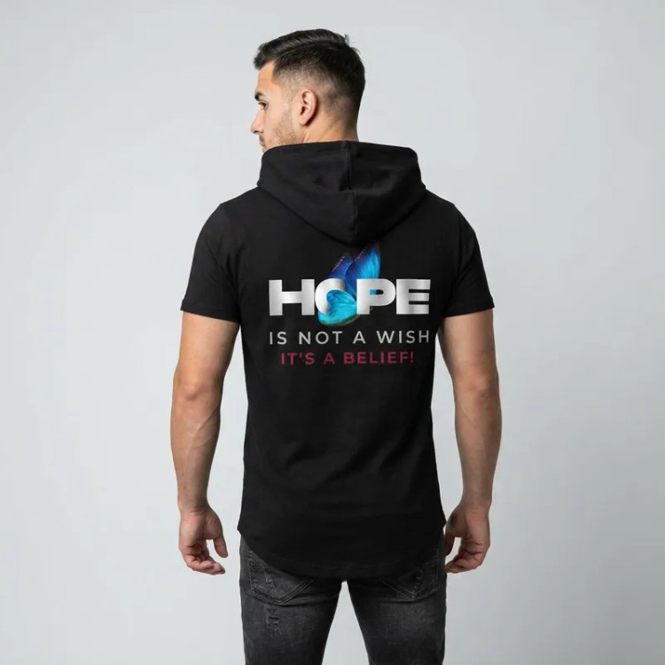 تی شرت مردانه آستین کوتاه الیاف نخی کلاهدار مدل HOPE
