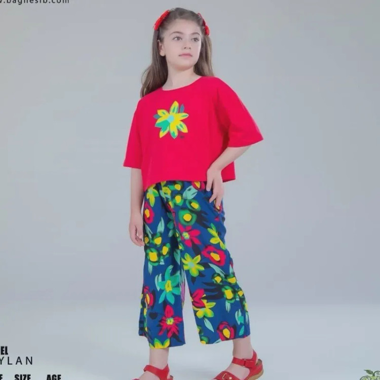 ست کراپ و شلوار نخی خنک دخترانه مدل تایلان پنبه سایز 48 تا 54