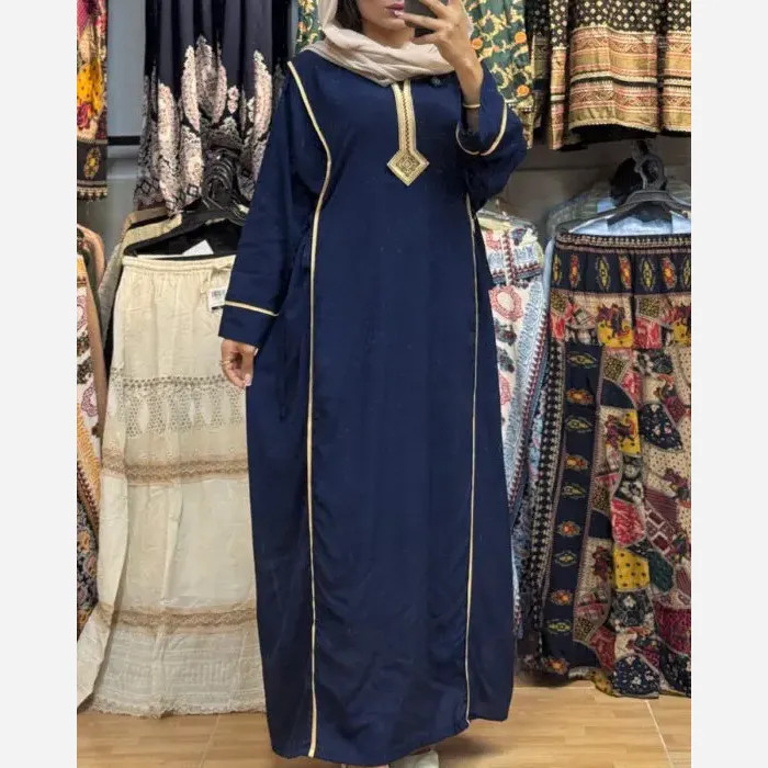 پیراهن نخی یال یقه گلدوزی تک رنگ فری سایز سایز 40 تا 52