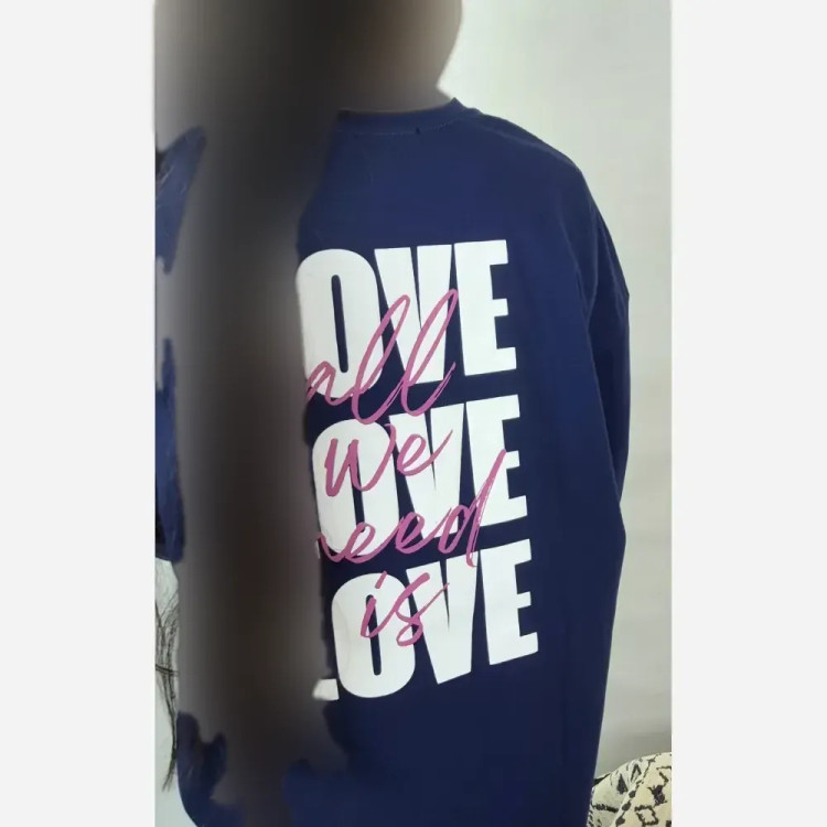 تیشرت لانگ باکسی نخ پنبه سوپر لاکرا قواره بزرگ طرح love زنانه دخترانه