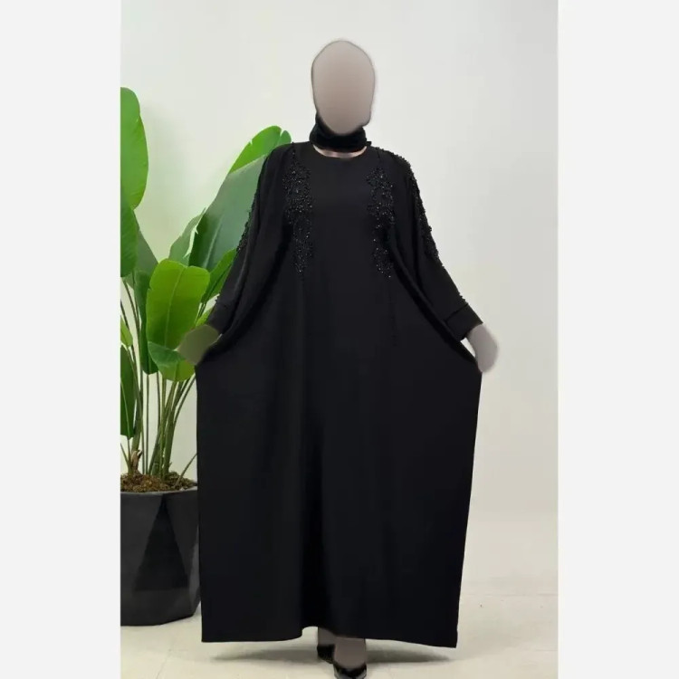 عبا زنانه مدل انیکا جنس الیزه اعلا وارداتی مشکی رنگ قد 140 فری سایز