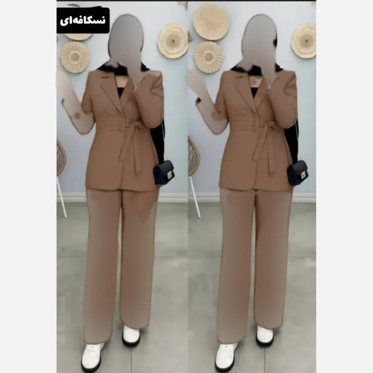 سه تیکه زنانه مدل عسل وست و دامن شانتون شومیز داکرون سایز فری تا 48