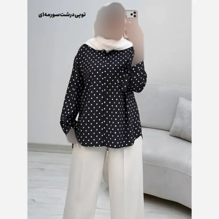 شومیز طرحدار چیچک کرپ الیزه چاپی فری سایز 38 تا 46 قد 135 قداستین 45 دوربازو 40 دورسینه 110 کمربنددار