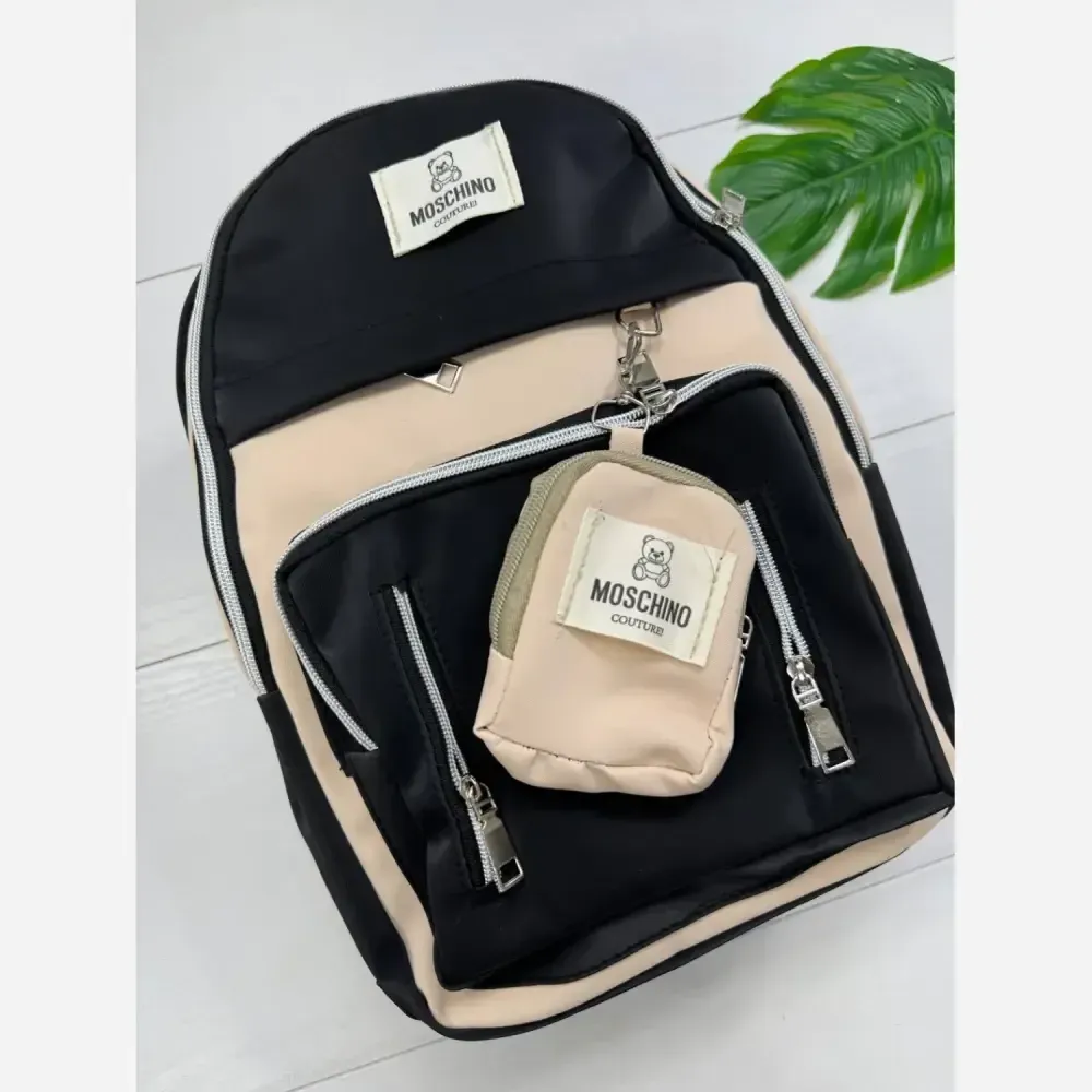 کوله پشتی زرین دیبا ضد آب با کیفیت عالی و سه زیپ و جای قمقمه اندازه 40*28 سانت مشکی کرم و تمام مشکی
