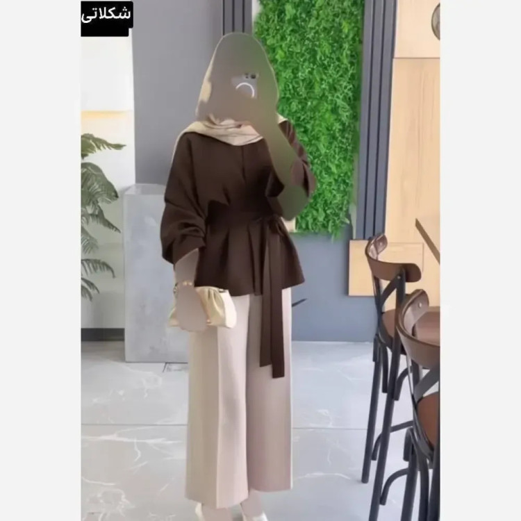 شومیز شلوار کمرگت شانتون زیپی زنانه فری تا 46