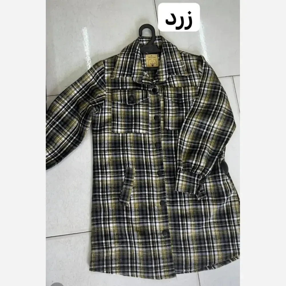 شکت کشمیر زنانه دکمه دار جیب دار رنگ مشکی سفید زرد سایزبندی