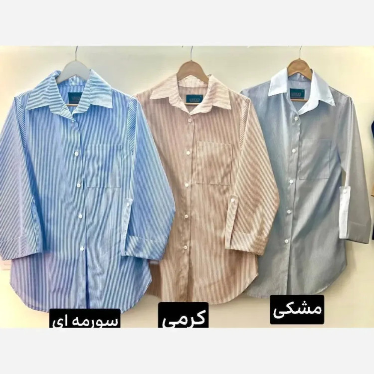 شومیز راه راه لینن تابستانه خنک آستین پاگن دار جیب کاربردی