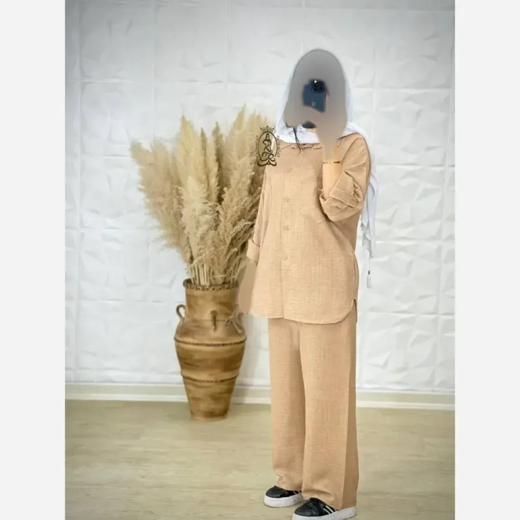 مانتو شلوار تابستانه شانتون نخ درجه یک فری سایز جیب دار