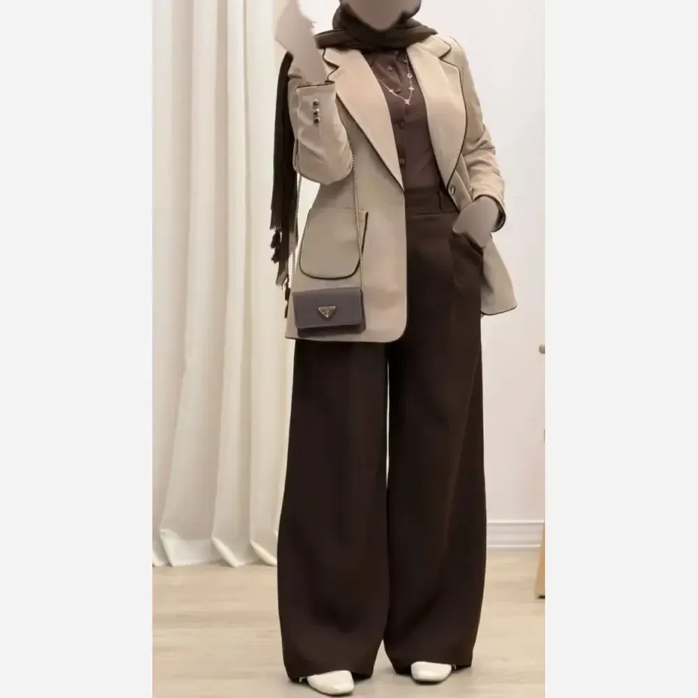 کت و شلوار زنانه دو رنگ کرپ مازراتی درجه یک مدل بگ با کمربند