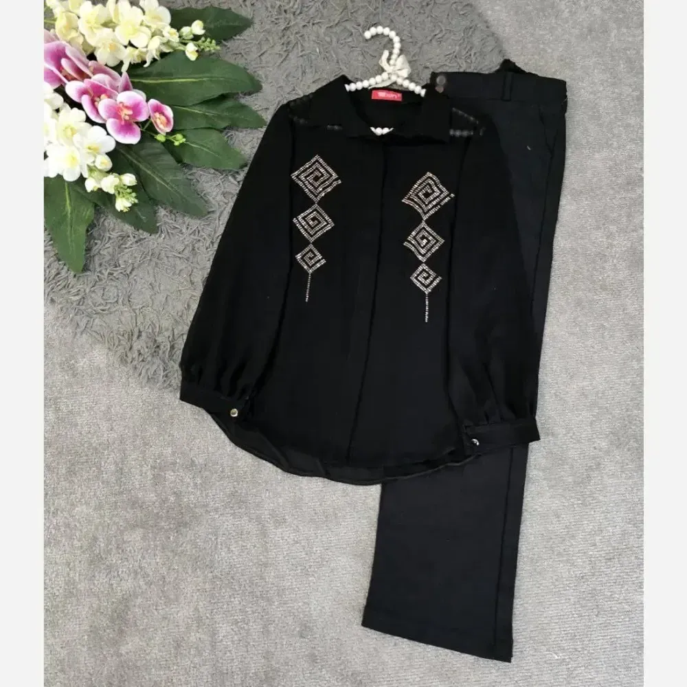 شلوار تک پاپیون دورس سه نخ مشکی سایز فری سایز 36 تا 46