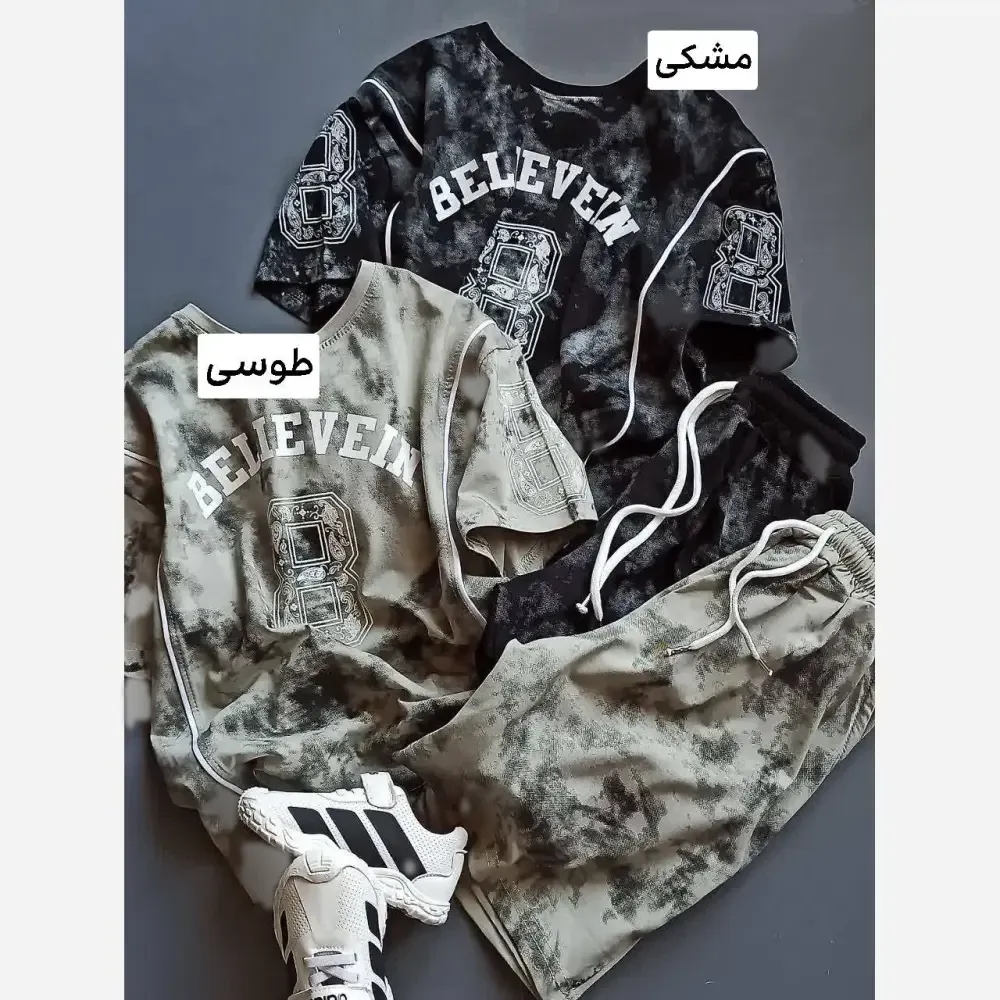 ست تیشرت و شلوارک بچگانه اسپرت پنبه یک رو طرح لش استایل سایز 50 تا 65