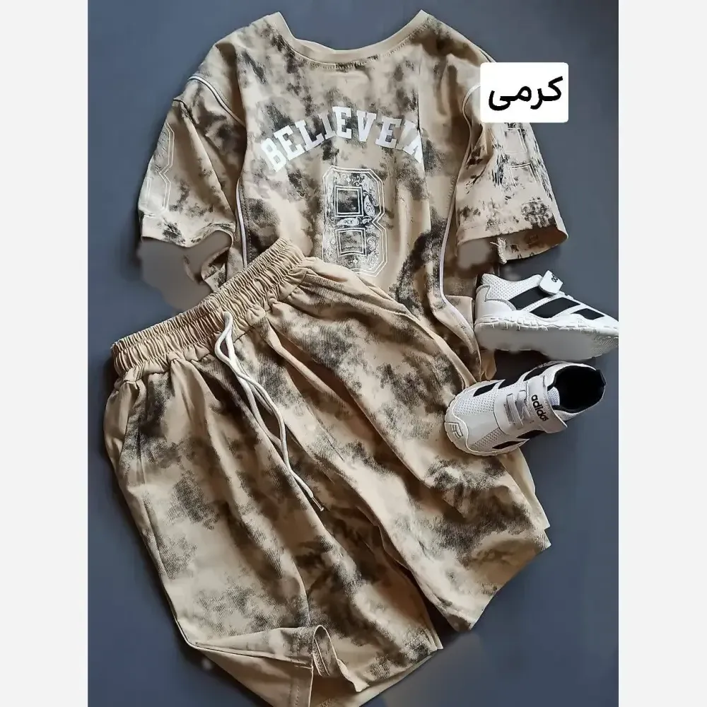 ست تیشرت و شلوارک بچگانه اسپرت پنبه یک رو طرح لش استایل سایز 50 تا 65