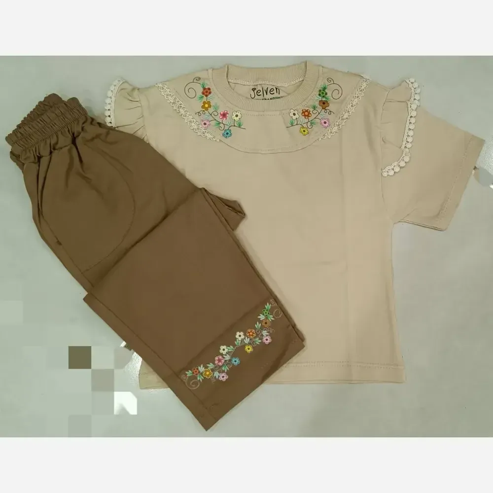 ست بلوز و شلوارک فشیون بچگانه پنبه لاکرا و کتان درجه یک سایز 35 تا 55 رنگ قهوه ای