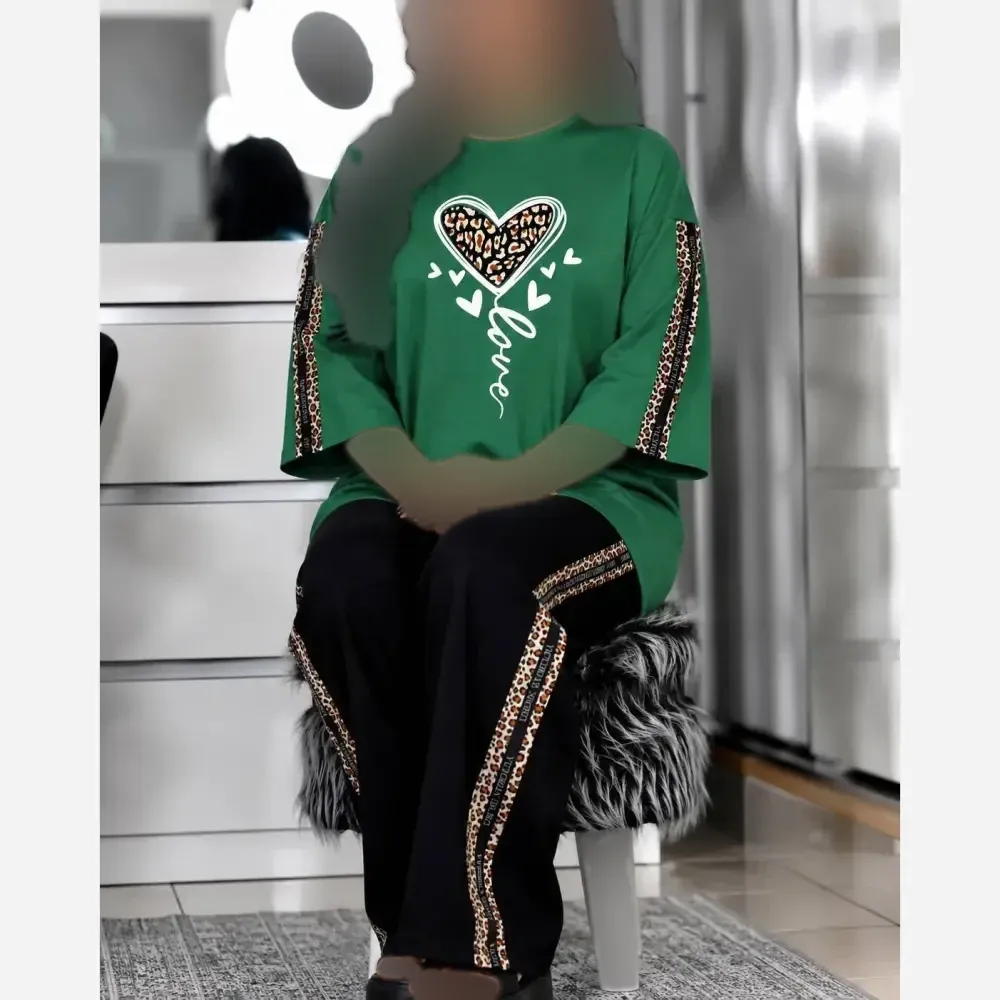 ست لباس راحتی زنانه طرح قلب جنس پنبه گلکسی فری سایز