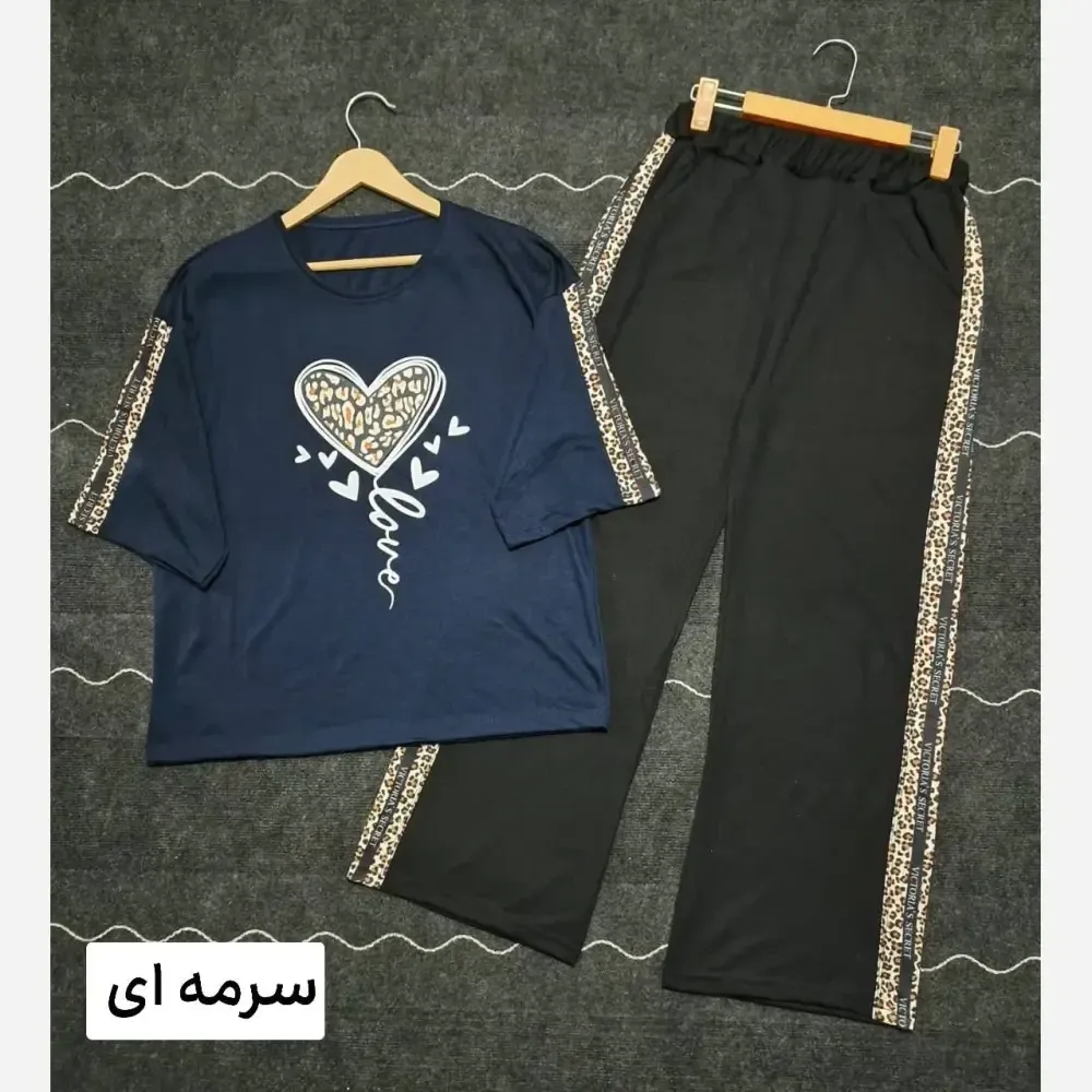 ست لباس راحتی زنانه طرح قلب جنس پنبه گلکسی فری سایز