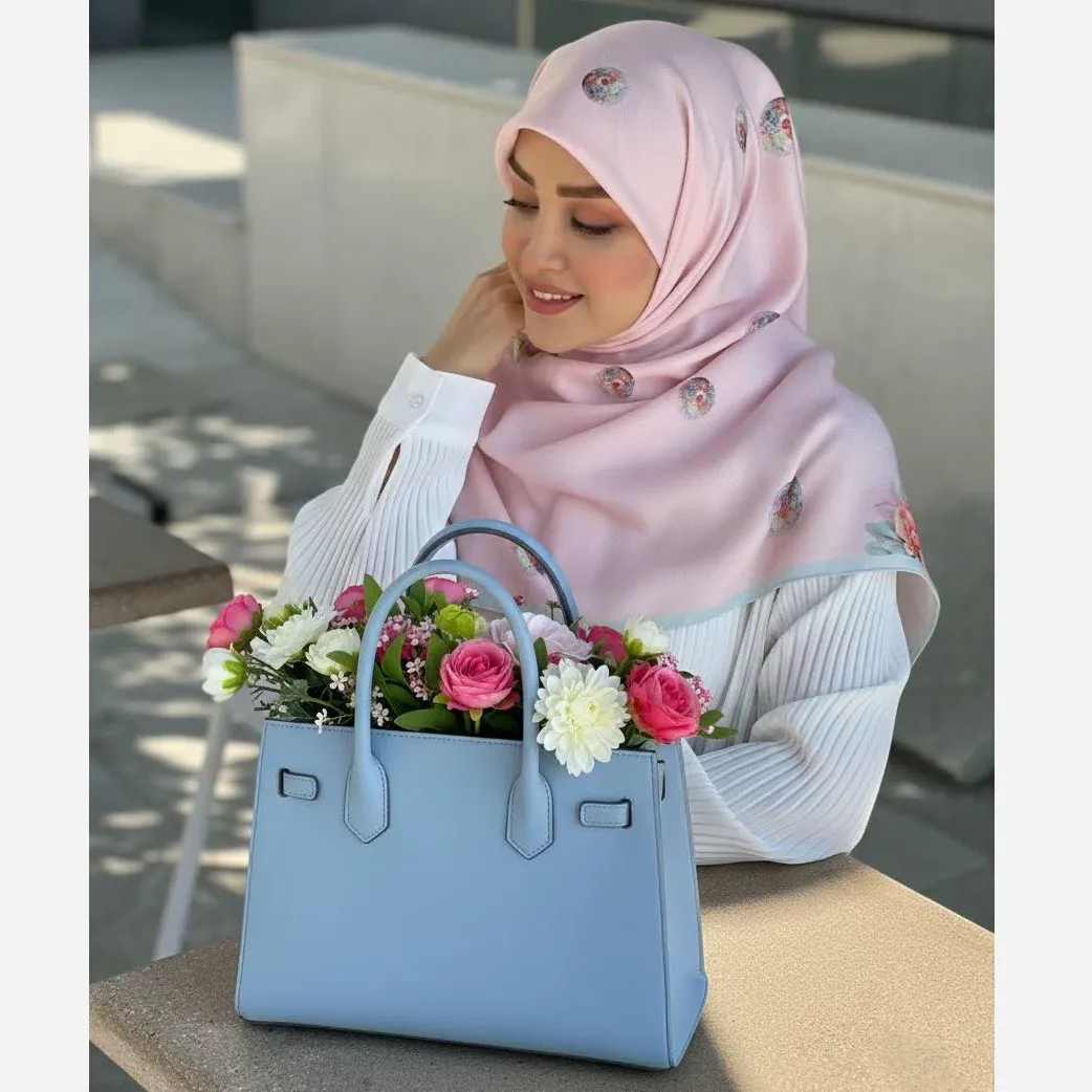 روسری نخ کاستوم طرح تبسم قواره بزرگ 140x140 سیتو صورتی آبی
